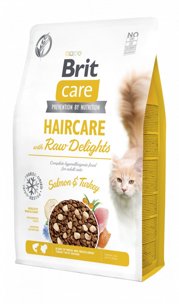Brit Care Cat Haircare with Raw Delights sausas pašaras katėms 2 kg Brit Care Cat Haircare with Raw Delights sausas pašaras katėms 2 kg