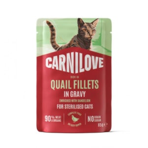 CARNILOVE Gravy rich in Quail enriched with Dandelion konservuotas pašaras katėms 85 g