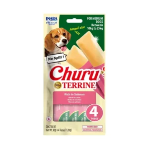Gyvūnų prekės 13 Churu Terrine skanėstas vidutinių veislių šunims su lašiša N4