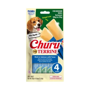 Gyvūnų prekės 14 Churu Terrine skanėstas vidutinių veislių šunims su lašiša ir tunu N4