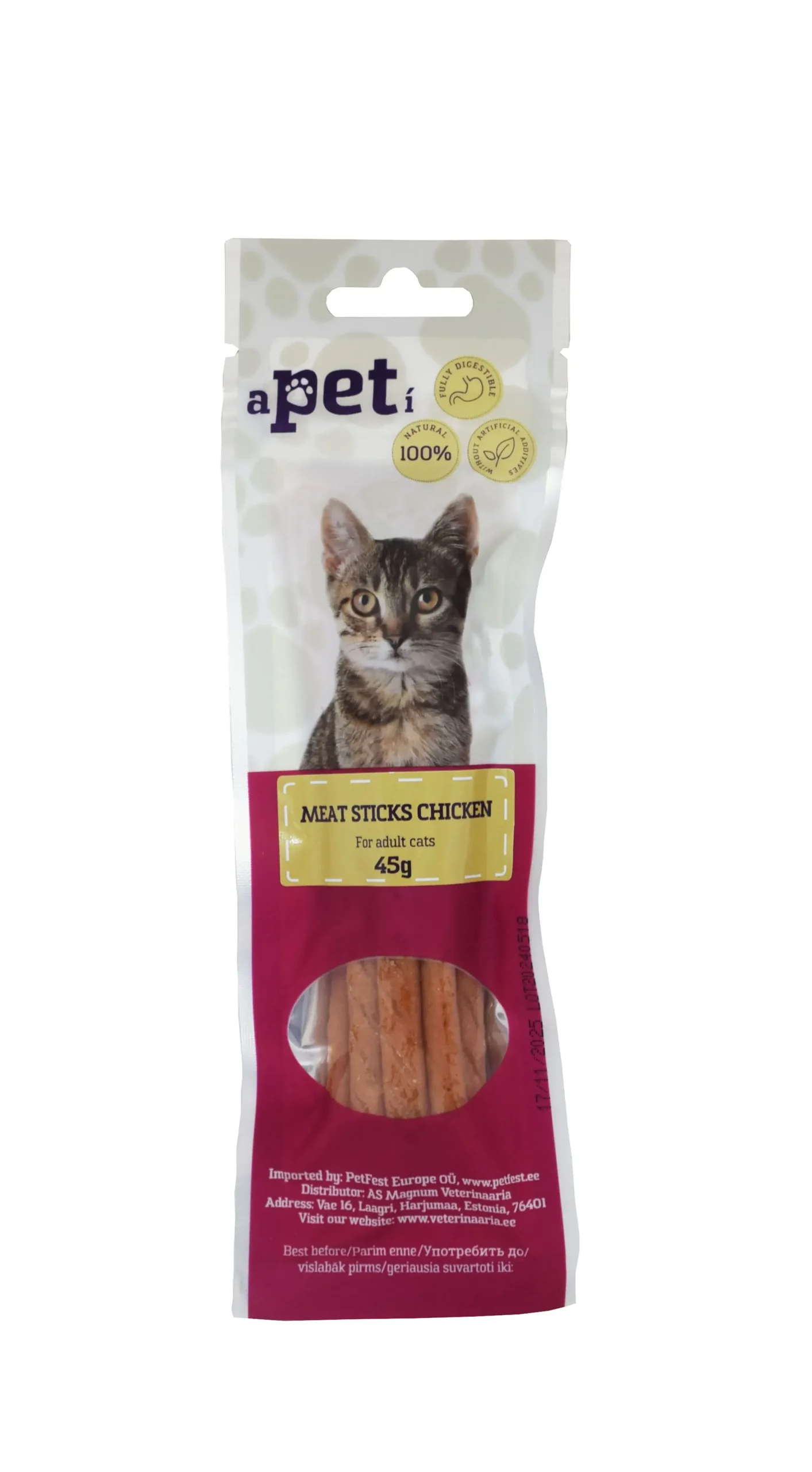 APETI Vištienos lazdelės katėms 45g APETI Vištienos lazdelės katėms 45g