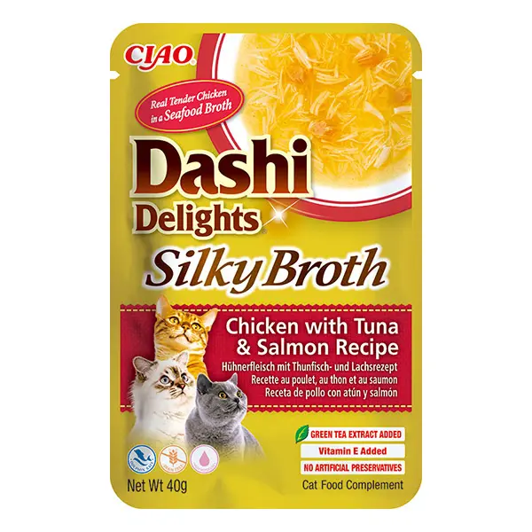 CIAO Dashi delight šilkinis vištienos sultinys su tunu ir lašiša 40g CIAO Dashi delight šilkinis vištienos sultinys su tunu ir lašiša 40g