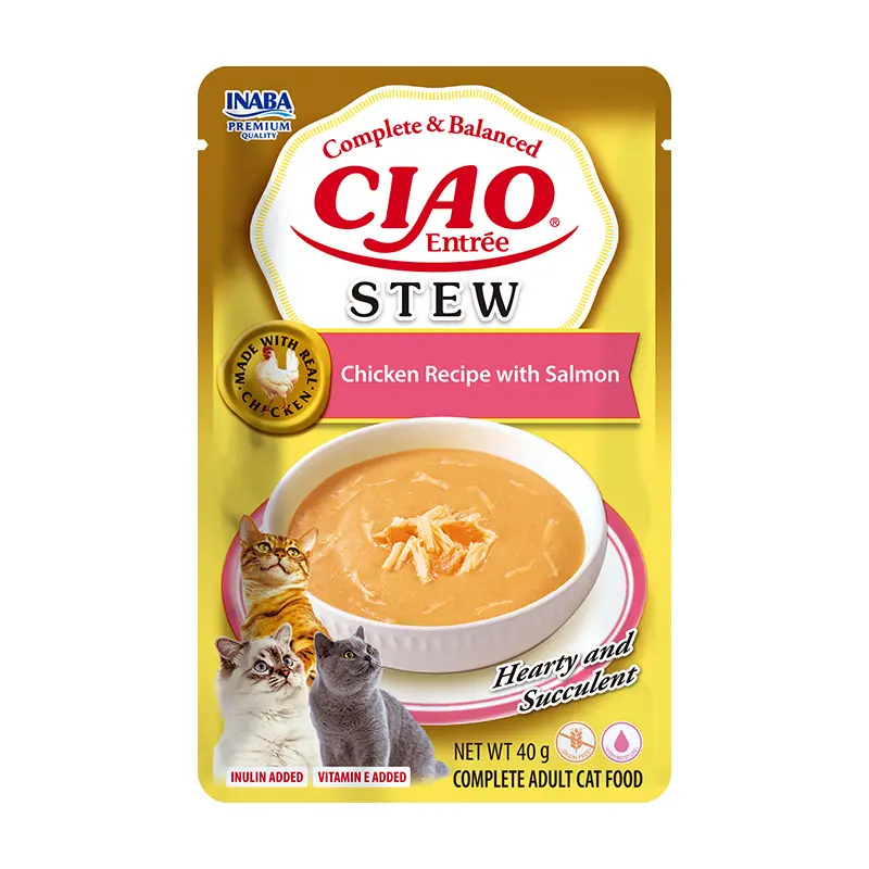 CIAO Entree Stew konservai katėms su vištiena ir lašiša 40g CIAO Entree Stew konservai katėms su vištiena ir lašiša 40g