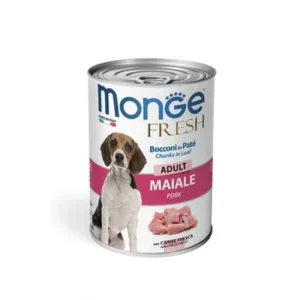 Gyvūnų prekės 5 Monge Fresh Wet ADULT Dog Cans Pate & chunkies Pork su kiauliena 400 g