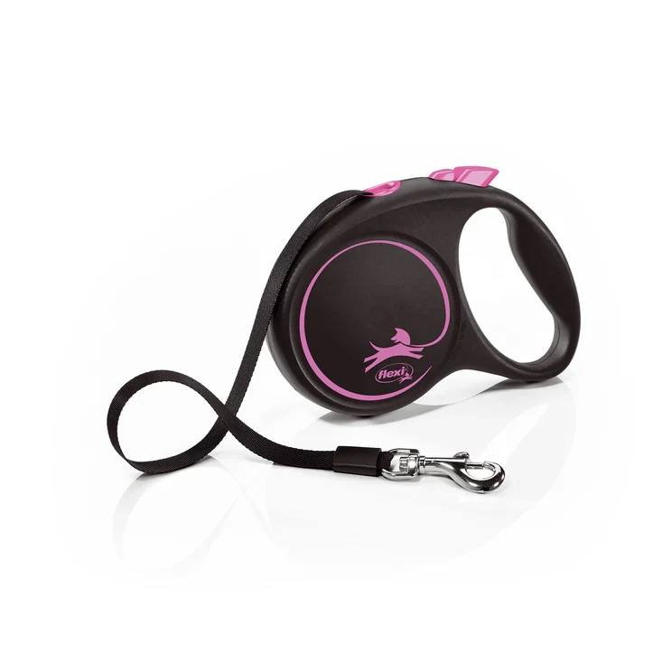 Flexi Black Design L juostinis pavadėlis šunims iki 50 kg 5 m juoda ir rožinė Flexi Black Design L juostinis pavadėlis šunims iki 50 kg 5 m juoda ir rožinė