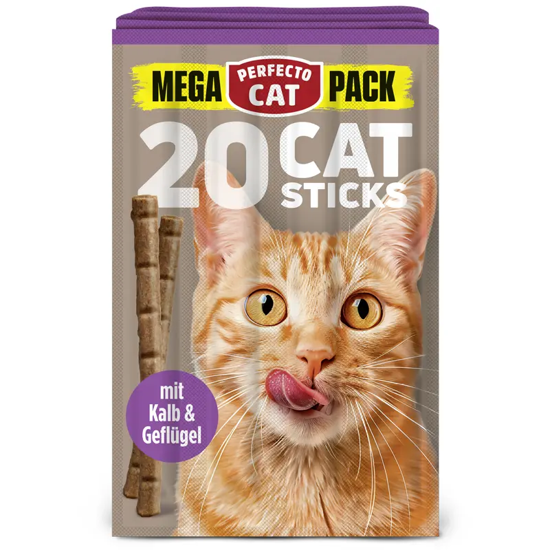 Perfecto Cat MEGA PACK skanėstai katėms lazdelės su veršiena ir paukštiena 20 vnt Perfecto Cat MEGA PACK skanėstai katėms lazdelės su veršiena ir paukštiena 20 vnt