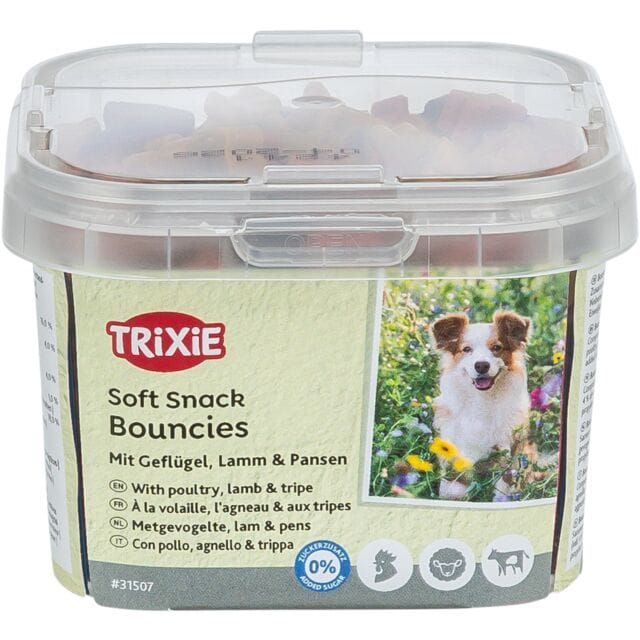 Trixie Skanėstai šunims Soft Snack Bouncies su vištiena, ėriena,žarnokais 140 g Trixie Skanėstai šunims Soft Snack Bouncies su vištiena ėriena žarnokais 140 g